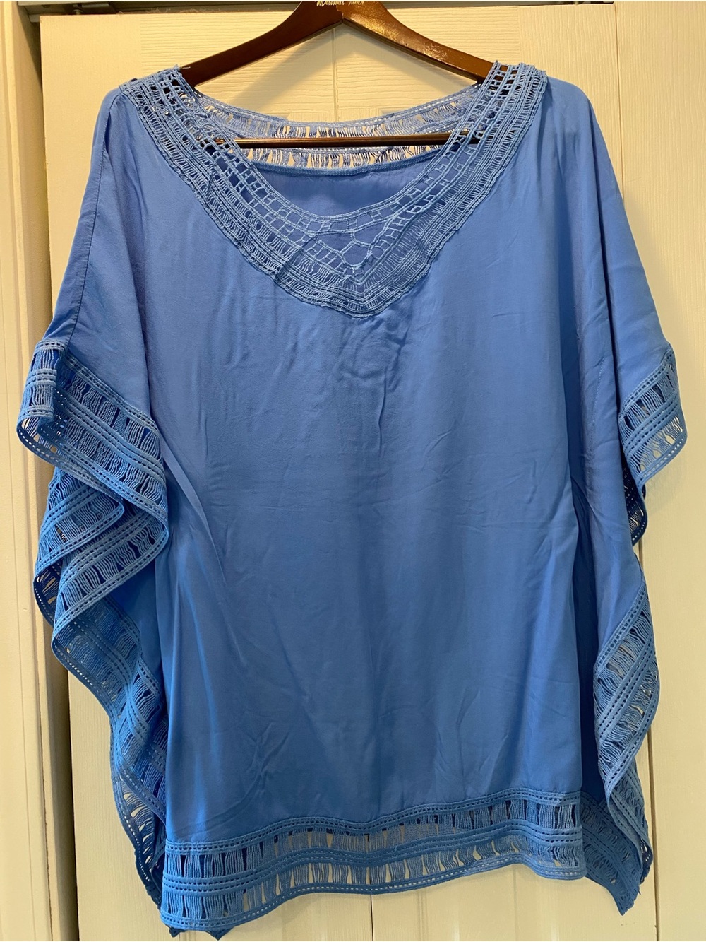 Blue Crochet-Trim Tunic Top for Women
